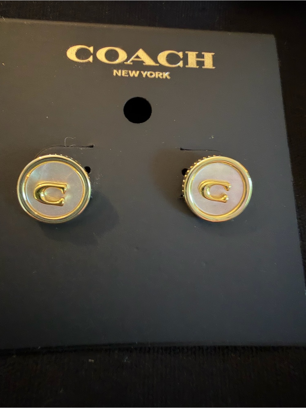 COACH Gold & Pearl-Tone Logo Stud Earrings